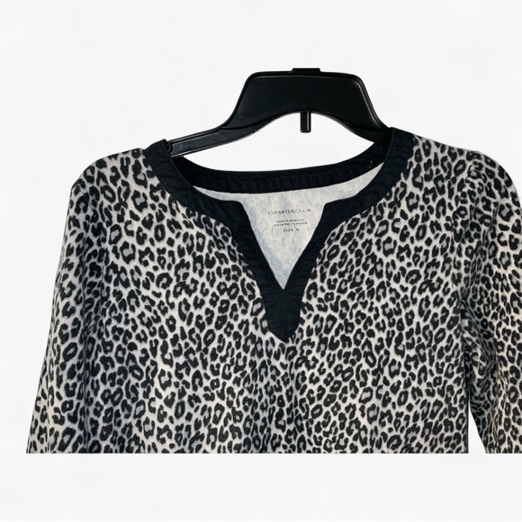 Charter Club Leopard Print Top | Size M | Black & Grey Animal Print | 3/4 Sleeve - Picture 2 of 10